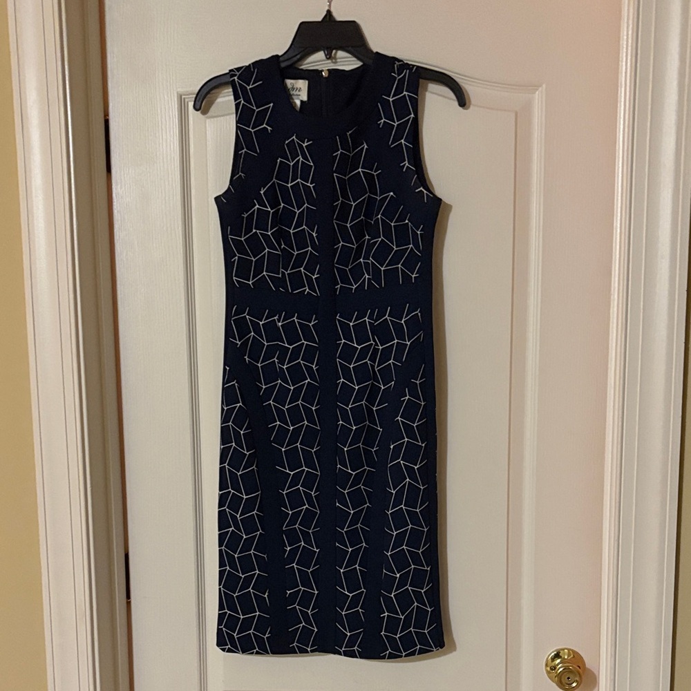 JM Collection Navy blue and White Patterned Midi Dress